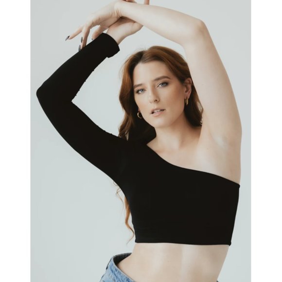 Klassy Network black one shoulder ribbed crop top szXL - Picture 3 of 12